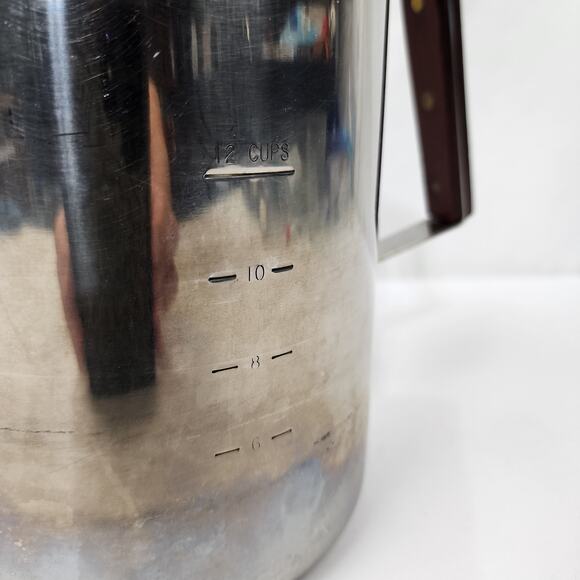 Stainless Steel 18/8 12-Cup Camping Coffee Percolator Non-Electric Wood Handle - Picture 5 of 12